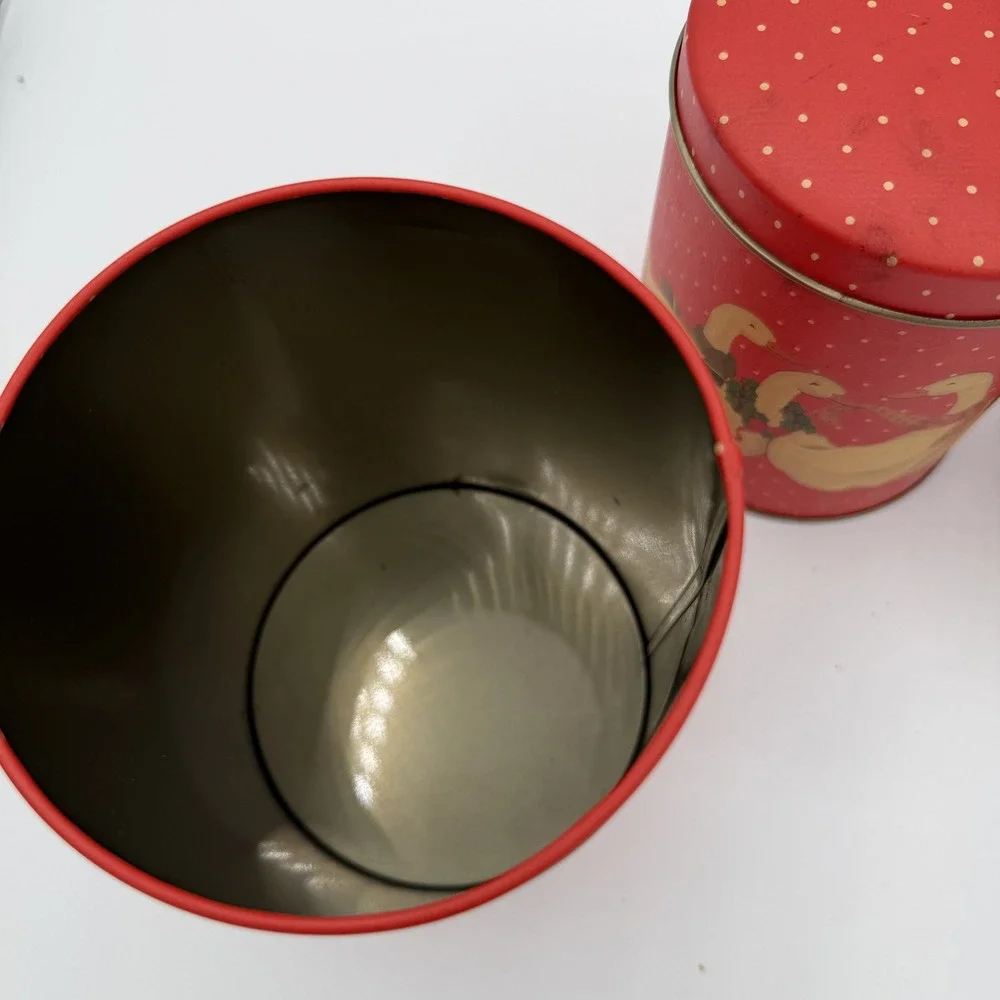 Vintage Farmhouse Duck Holiday Tin Canister Set White Polka Dot Kitchen‎ Storage